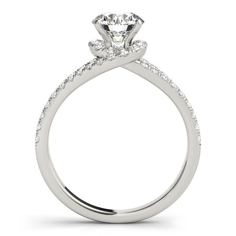 Silver Round Cut Solitaire Diamond with Pavé Twist Band and Four-Prong Setting