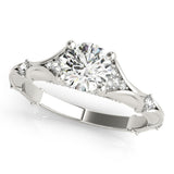 Silver Round Cut Solitaire Engagement Ring with Pave Band and Four-Prong Setting 1