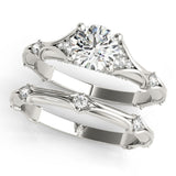 Silver Round Cut Solitaire Engagement Ring with Pave Band and Four-Prong Setting 2