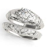 Silver Round Cut Solitaire Floral Filigree Engagement Ring with Bezel Prong Setting 1