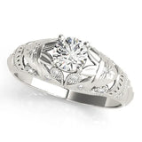 Silver Round Cut Solitaire Floral Filigree Engagement Ring with Bezel Prong Setting