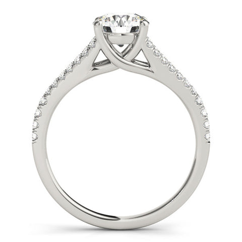 Silver Round Cut Split Shank Pave Diamond Engagement Ring with Four-Prong Setting 1