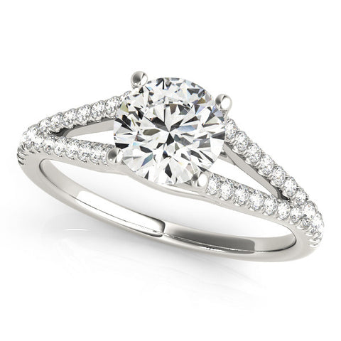 Silver Round Cut Split Shank Pave Diamond Engagement Ring with Four-Prong Setting 2