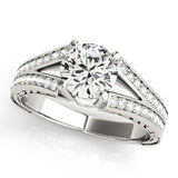 14K White Gold 2.04 Carat D VVS2 Round Cut Split Shank Pave Diamond Ring with Four-Prong Setting