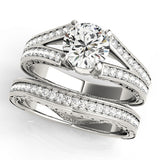 14K White Gold 2.04 Carat D VVS2 Round Cut Split Shank Pave Diamond Ring with Four-Prong Setting