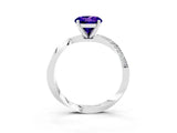 Silver Round Cut Tanzanite Engagement Ring with Side Stone Accents and Four-Prong Setting_15
