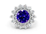 Silver Round Cut Tanzanite Floral Double Halo Engagement Ring with Prong Setting_138