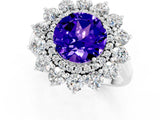 Silver Round Cut Tanzanite Floral Double Halo Engagement Ring with Prong Setting_139