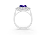 Silver Round Cut Tanzanite Floral Double Halo Engagement Ring with Prong Setting_141