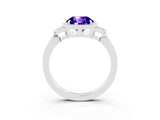 Silver Round Cut Tanzanite Halo Ring with Tapered Band and Four-Prong Setting_28
