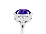 Silver Round Cut Tanzanite Halo Ring with Tapered Band and Four-Prong Setting_30