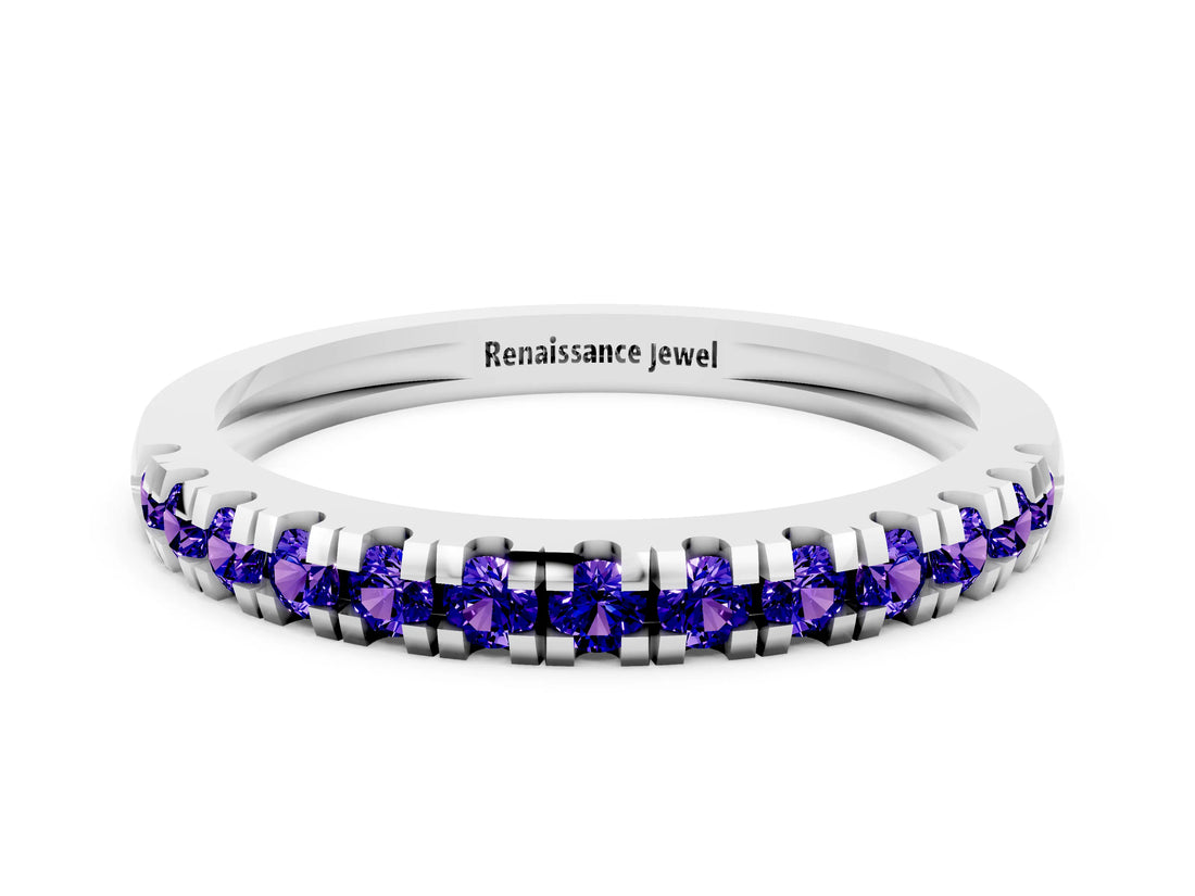 Silver Round Cut Tanzanite Pavé Set Thin Band_12
