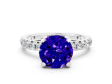 Silver Round Cut Tanzanite Pavé Solitaire Ring with Round Band and Prong Setting_42