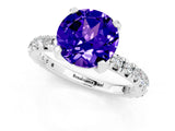 Silver Round Cut Tanzanite Pavé Solitaire Ring with Round Band and Prong Setting_43