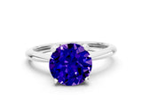 Silver Round Cut Tanzanite Solitaire Engagement Ring with Classic Band and Four-Prong Setting_24