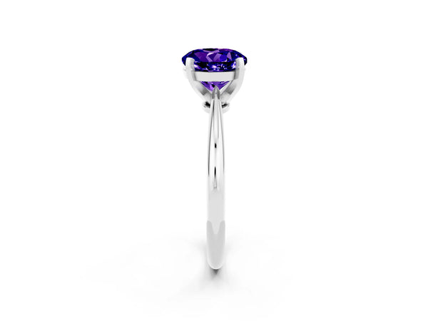 Silver Round Cut Tanzanite Solitaire Engagement Ring with Classic Band and Four-Prong Setting
