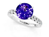 Silver Round Cut Tanzanite Solitaire Pavé Engagement Ring with Round Band and Prong Setting_85