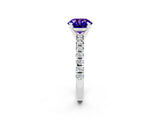 Silver Round Cut Tanzanite Solitaire Pavé Engagement Ring with Round Band and Prong Setting_86