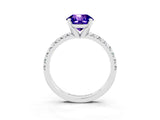 Silver Round Cut Tanzanite Solitaire Pavé Engagement Ring with Round Band and Prong Setting_87