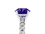 Silver Round Cut Tanzanite Solitaire Pavé Engagement Ring with Round Band and Prong Setting_89