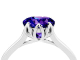Silver Round Cut Tanzanite Solitaire Ring with Flower Prong Setting and Classic Band_4