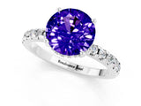 Silver Round Cut Tanzanite Solitaire Ring with Round  Pavé Band and Four-Prong Setting_31
