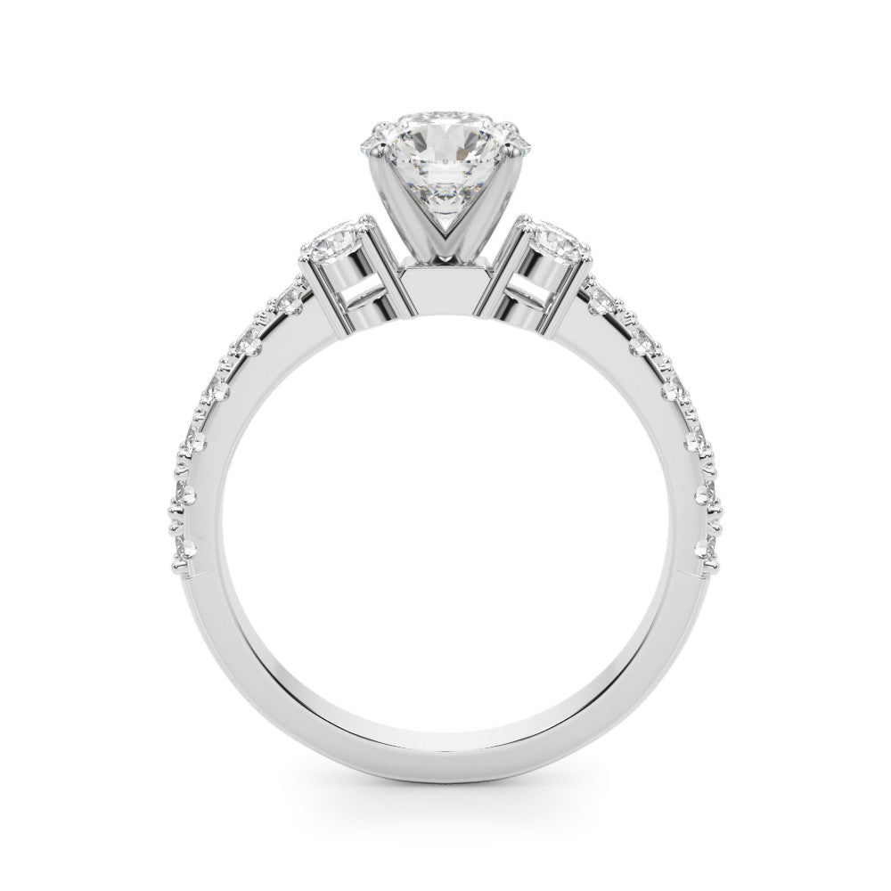 Silver Round Cut Three-Stone Diamond Pavé Band with Prong Setting 1