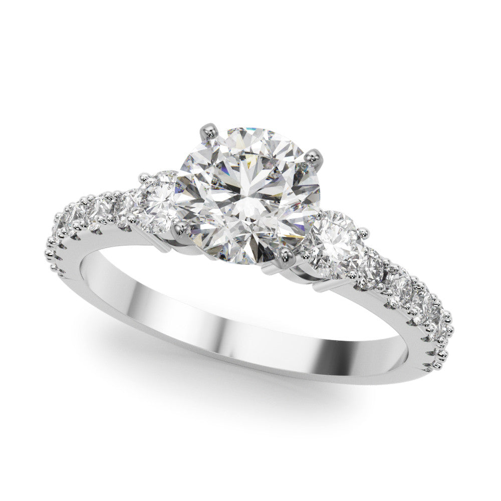 Silver Round Cut Three-Stone Diamond Pavé Band with Prong Setting 2