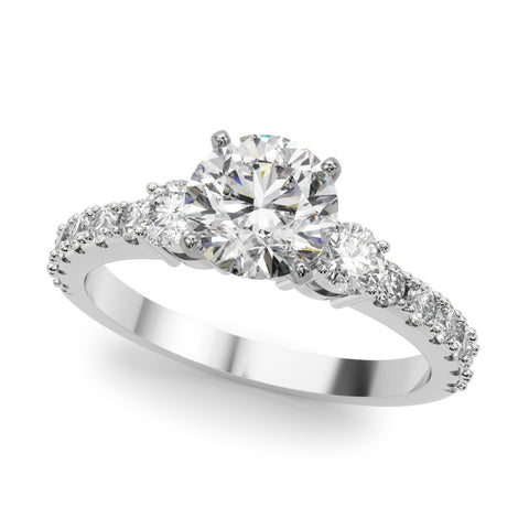 Silver Round Cut Three-Stone Diamond Pavé Band with Prong Setting 2