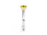 Silver Round Cut Yellow Sapphire Engagement Ring with Side Stone Accents and Four-Prong Setting_26