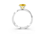 Silver Round Cut Yellow Sapphire Engagement Ring with Side Stone Accents and Four-Prong Setting_27