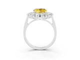 Silver Round Cut Yellow Sapphire Floral Double Halo Engagement Ring with Prong Setting_189