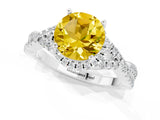Silver Round Cut Yellow Sapphire  Halo Twist Band Solitaire Prong Setting Ring_13
