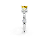Silver Round Cut Yellow Sapphire  Halo Twist Band Solitaire Prong Setting Ring_14