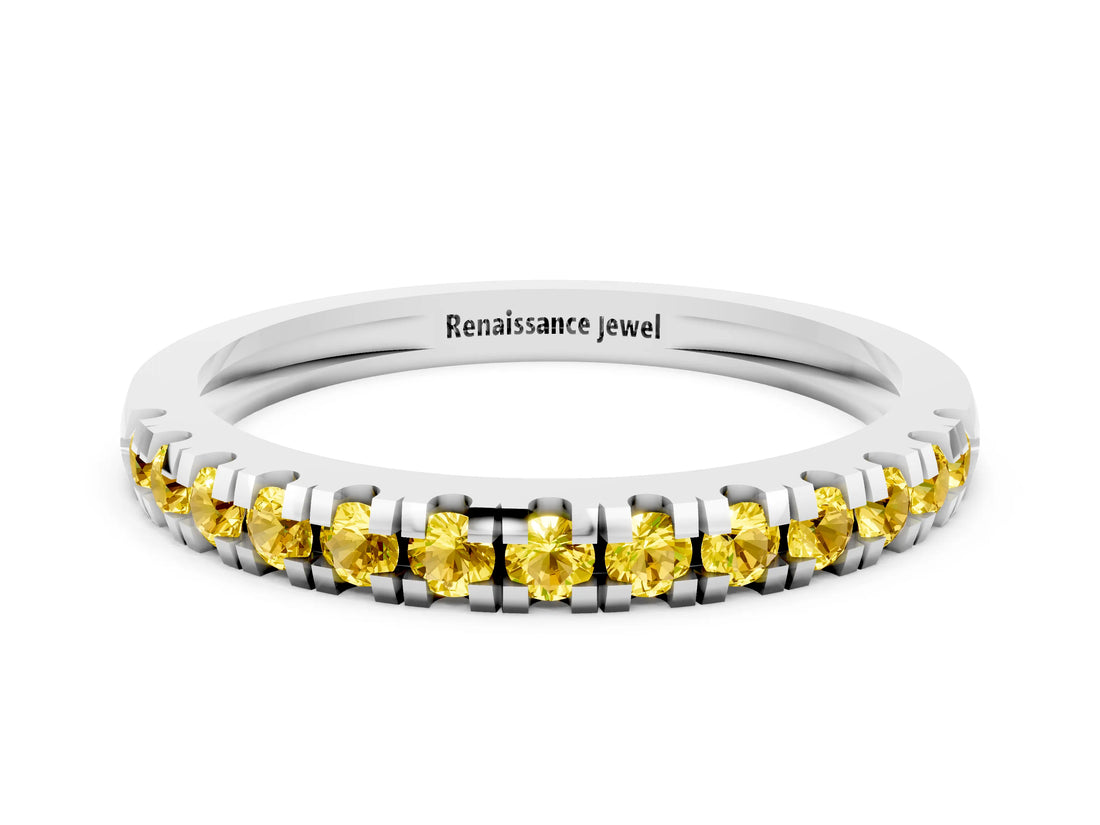 Silver Round Cut Yellow Sapphire Pavé Set Thin Band_6