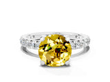 Silver Round Cut Yellow Sapphire Pavé Solitaire Ring with Round Band and Prong Setting_42