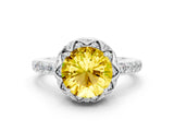 Silver Round Cut Yellow Sapphire Scalloped Halo Engagement Ring with Round Shared Prong Band_108