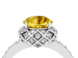 Silver Round Cut Yellow Sapphire Scalloped Halo Engagement Ring with Round Shared Prong Band_112