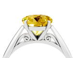 Silver Round Cut Yellow Sapphire Solitaire Engagement Ring with Cathedral Setting and Four-Prong Mount_16