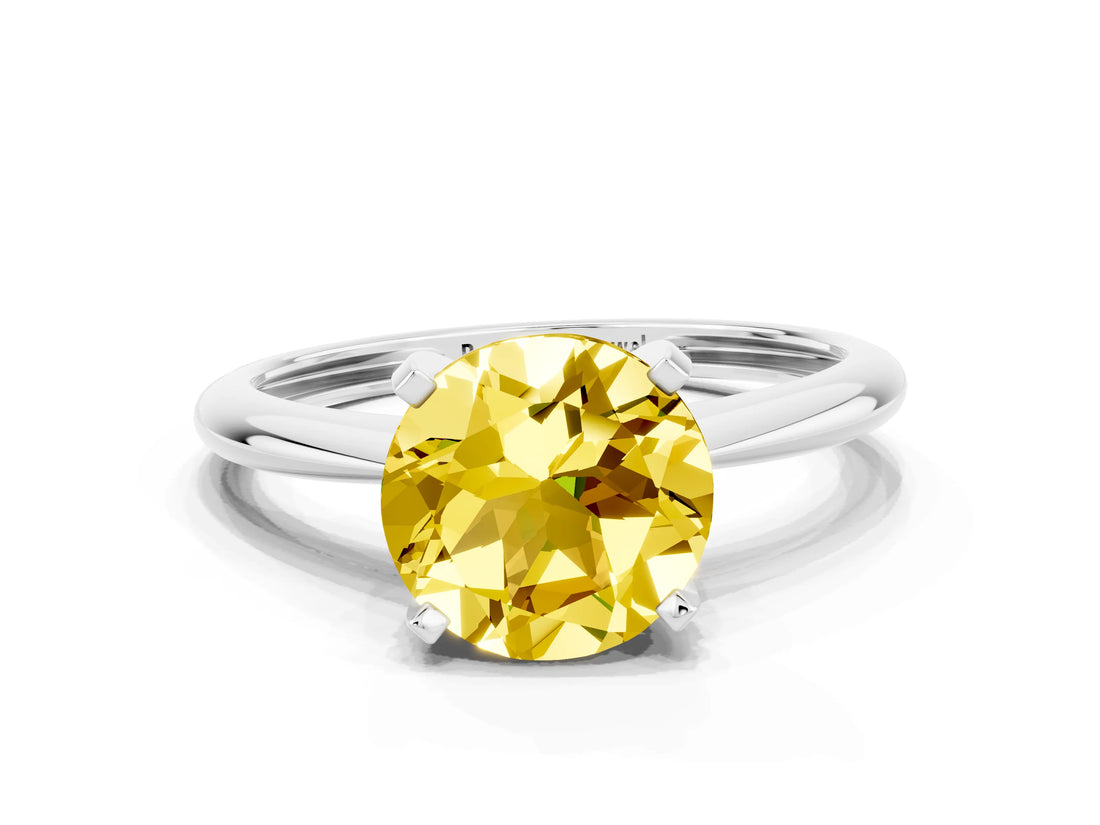 Silver Round Cut Yellow Sapphire Solitaire Engagement Ring with Classic Band and Four-Prong Setting_24