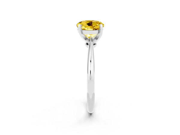 Silver Round Cut Yellow Sapphire Solitaire Engagement Ring with Classic Band and Four-Prong Setting