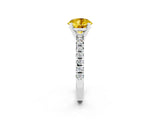 Silver Round Cut Yellow Sapphire Solitaire Pavé Engagement Ring with Round Band and Prong Setting_92