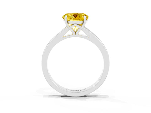 Silver Round Cut Yellow Sapphire Solitaire Ring with Pavé Band and Prong Setting_15