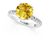 Silver Round Cut Yellow Sapphire Solitaire Ring with Round  Pavé Band and Four-Prong Setting_31