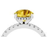 Silver Round Cut Yellow Sapphire Solitaire Ring with Round  Pavé Band and Four-Prong Setting_34