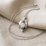 Silver Round Diamond Bezel-Set Leaf Pendant_15