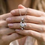 Silver Round Diamond Bezel-Set Leaf Pendant_16