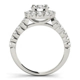 Silver Round Diamond Cluster Halo Ring with Pavé Band