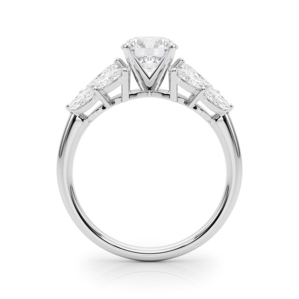 Silver Round Diamond Cluster Leaf Design Ring with Prong Setting 1