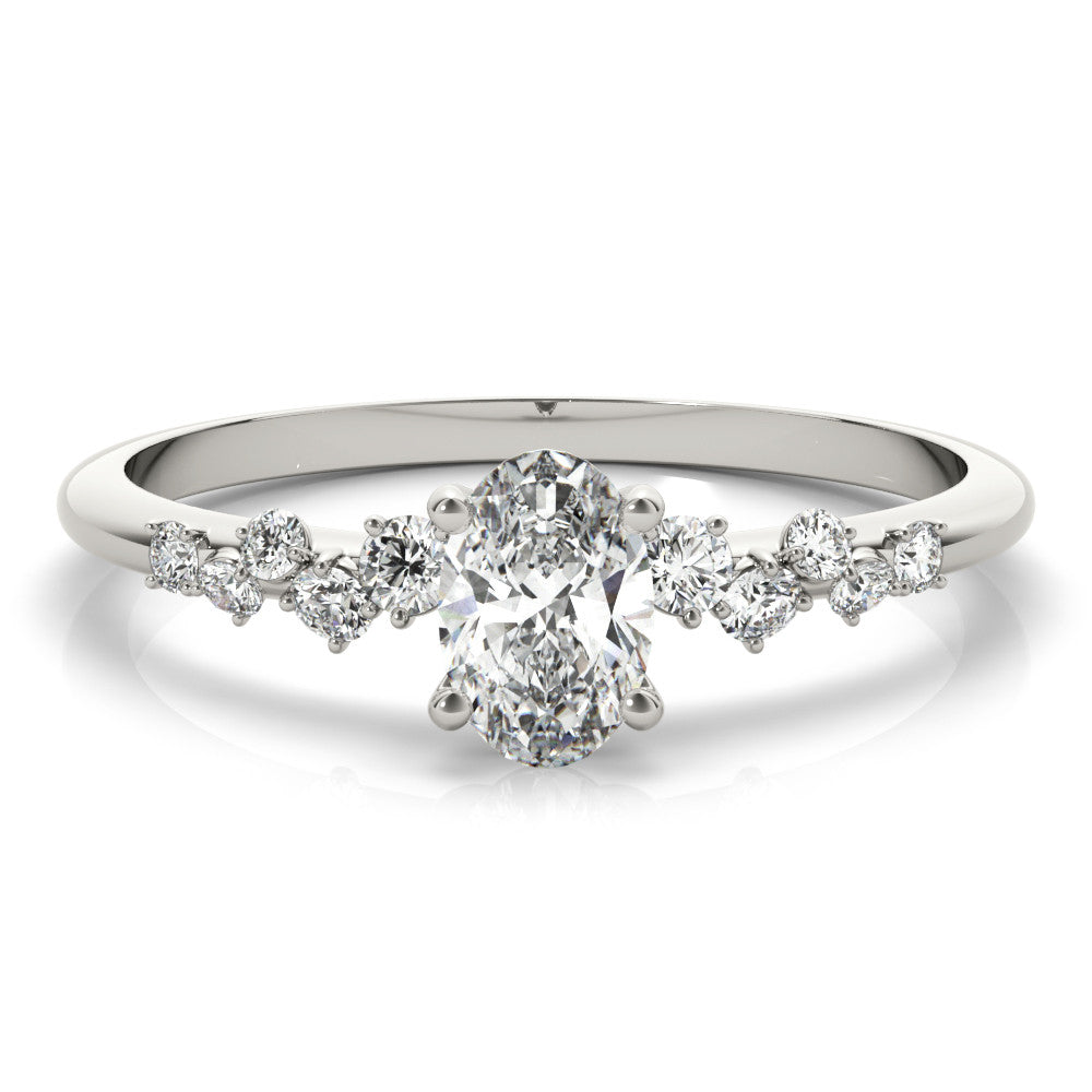 Silver Round Diamond Cluster Prong-Set Solitaire Ring